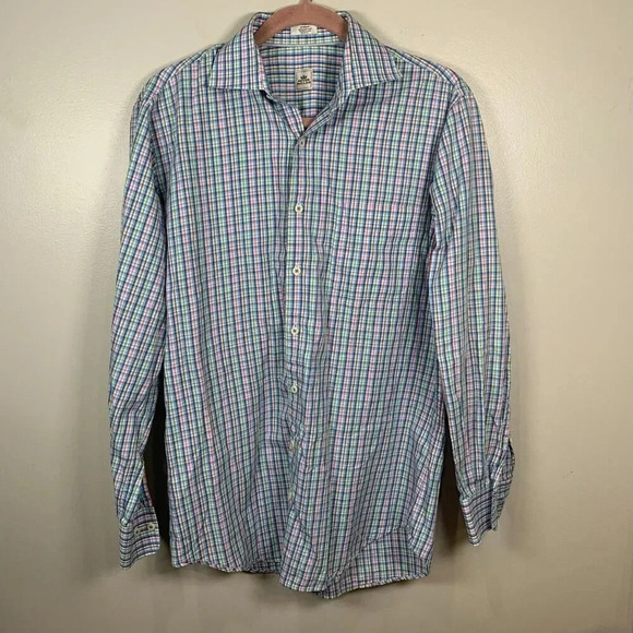 Peter Millar Plaid Button Down Up Shirt Mens Size Large Blue Pin Business Casual - Picture 1 of 8